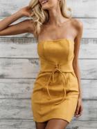 Choies Yellow Bandeau Lace Up Front Bodycon Mini Dress