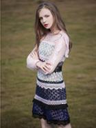 Choies Color Block Ruffle Trim Long Sleeve Guipure-lace Dress