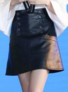 Choies Black High Waist Double Breasted Pu A-line Skirt