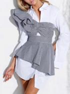 Choies Black Plaid One Shoulder Ruffle Knot Front Asymmetric Hem Top