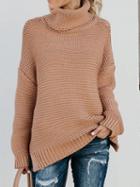 Choies Pink High Neck Long Sleeve Chic Women Knit Sweater