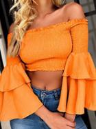 Choies Orange Off Shoulder Layered Flare Sleeve Chic Women Crop Blouse