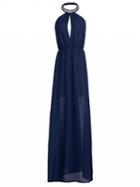 Choies Navy Halter Stone Embellished Backless Maxi Dress