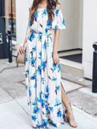 Choies Polychrome Off Shoulder Floral Print Side Split Maxi Dress