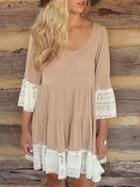 Choies Khaki Lace Panel Mini Dress