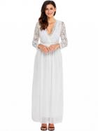 Choies White Plunge Lace Panel Open Back Long Sleeve Maxi Dress