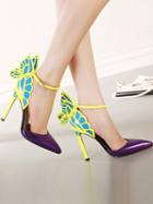 Choies Purple Contrast Butterfly Style Leather Look High Heeled Pumps