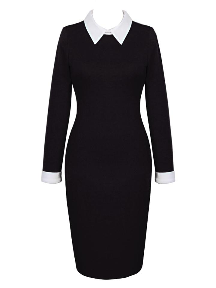 Choies Black Contrast Collar Long Sleeve Midi Bodycon Dress