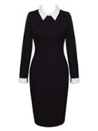 Choies Black Contrast Collar Long Sleeve Midi Bodycon Dress