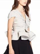 Choies Light Gray Ruched Cape Sleeve Ruffle Hem Zip Front Top