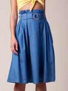 Choies Blue High Waist Buckle Belt Waist Chic Women Denim Skirt