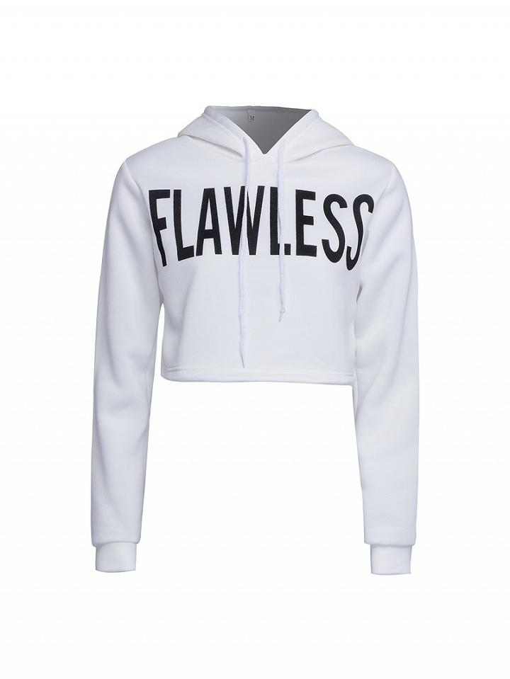Choies White Letter Print Cropped Hoodie