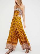 Choies Yellow Halter Open Back Geo-tribal Wide Leg Boho Jumpsuit