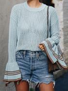 Choies Blue Cut Out Detail Flare Sleeve Chic Women Knit Sweater