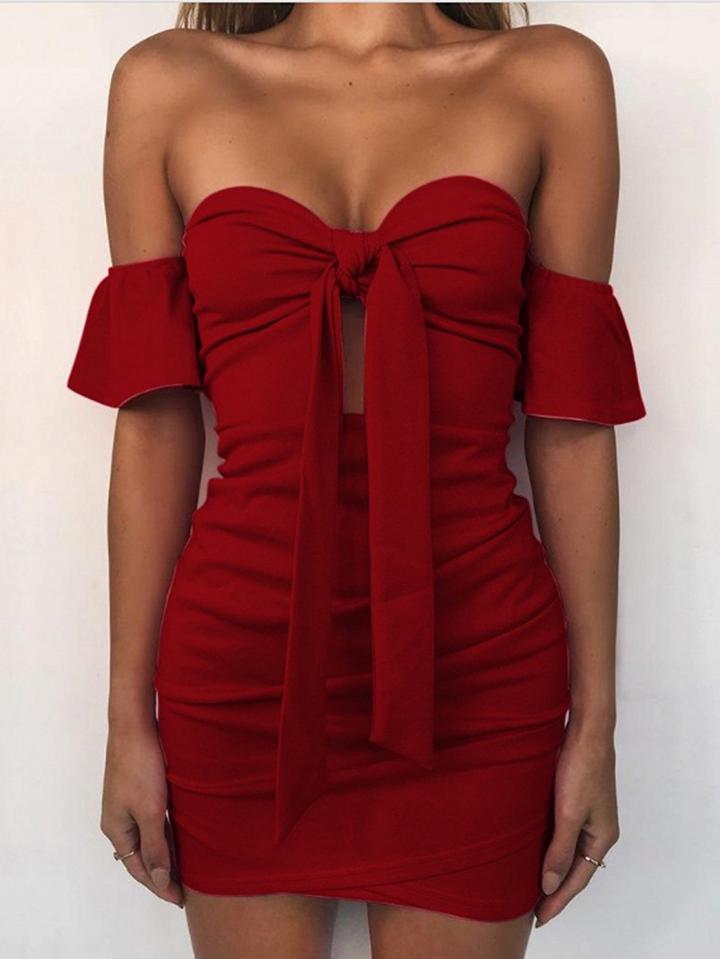 Choies Hot Pink Bandeau Knot Front Bodycon Mini Dress