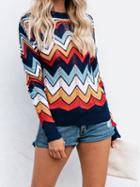 Choies Multicolor Chevron Print Long Sleeve Chic Women Knit Sweater