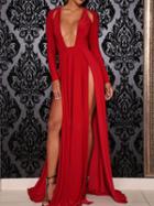 Choies Red Cut Out Split Side Ruffle Maxi Dress