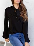 Choies Black Tie Neck Bell Cuff Long Sleeve Shirt