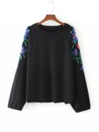 Choies Black Floral Pattern Long Sleeve Sweatshirt