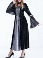 Choies Gray Contrast Velvet Halloween Witch Cosplay Flare Sleeve Maxi Dress