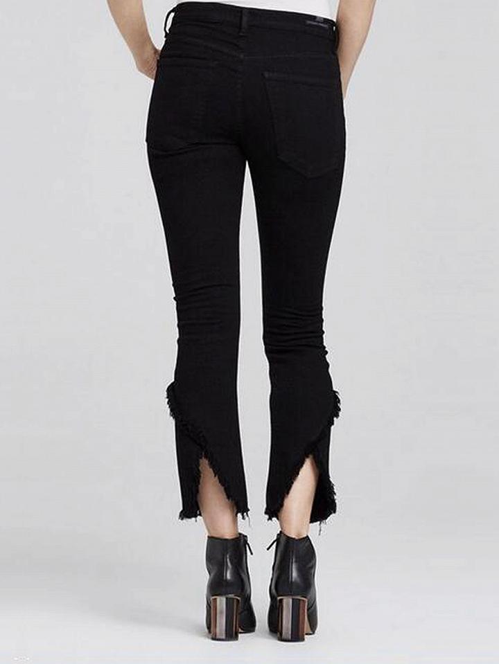 Choies Black High Waist Raw Hem Cropped Flare Jeans