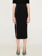 Choies Black High Waist Lace Up Side Split Ribbed Midi Skirt