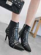 Choies Black Studs Detail Pointed Toe Heeled Ankle Boots