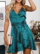 Choies Green V-neck Polka Dot Print Ruffle Hem Women Cami Mini Dress