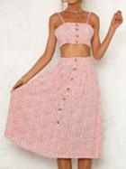 Choies Pink Floral Print Chic Women Crop Cami Top And High Waist Skirt