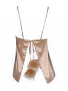 Choies Golden Faux Fur Pom Tied Backless Spaghetti Strap Cami Top