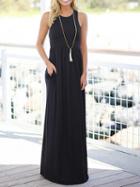 Choies Black Pocket Detail Sleeveless Maxi Dress