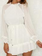 Choies White Chiffon Polka Dot Print Puff Sleeve Chic Women Mini Dress