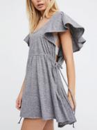 Choies Gray Ruffle Sleeve Drawstring Waist Dress