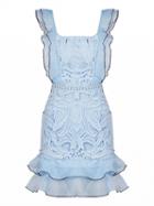 Choies Blue Square Neck Organza Ruffle Yoke Lace Dress