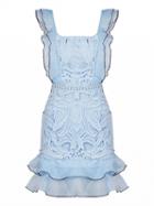 Choies Blue Square Neck Organza Ruffle Yoke Lace Dress