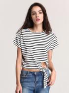 Choies Black Stripe Tie Front Short Sleeve Cropped T-shirt