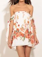 Choies White Bardot Neck Floral Print Tie Sleeve Tunic Dress