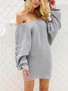 Choies Gray Off Shoulder Lace Up Detail Bodycon Mini Knit Dress