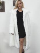 Choies White Lapel Longline Faux Fur Coat