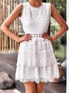 Choies White Cut Out Detail Open Back Sleeveless Chic Women Lace Mini Dress