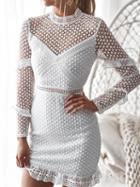 Choies White Ruffle Trim Long Sleeve Chic Women Lace Bodycon Mini Dress