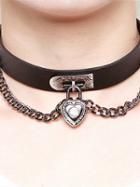Choies Black Hanging Chain And Crystal Heart Choker Necklace