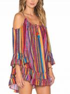 Choies Polychrome Spaghetti Strap Rainbow Stripe Print Mini Dress