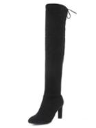 Choies Black Stretch Suede Laced Back Heeled Over The Knee Boots