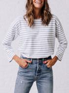 Choies White Stripe Button Back Long Sleeve T-shirt