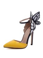 Choies Yellow 3d Butterfly Ankle Strap Heels