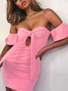 Choies Pink Bandeau Knot Front Bodycon Mini Dress