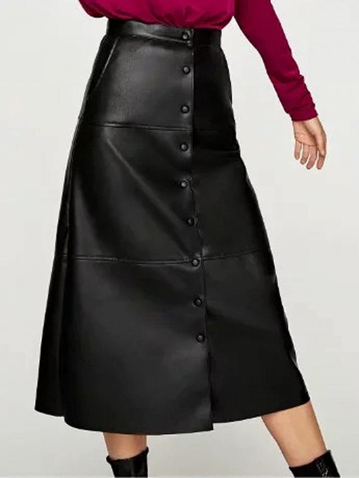 Choies Black Button Front Pu A-line Midi Skirt