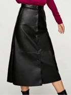 Choies Black Button Front Pu A-line Midi Skirt