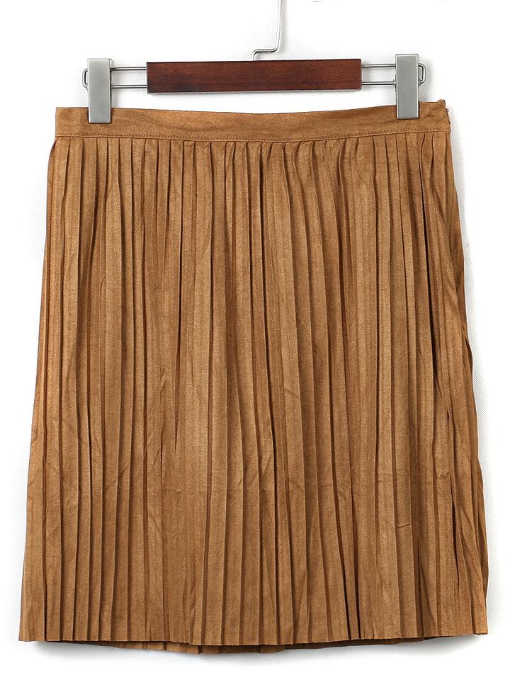 Choies Brown Suedette Pleated Skirt